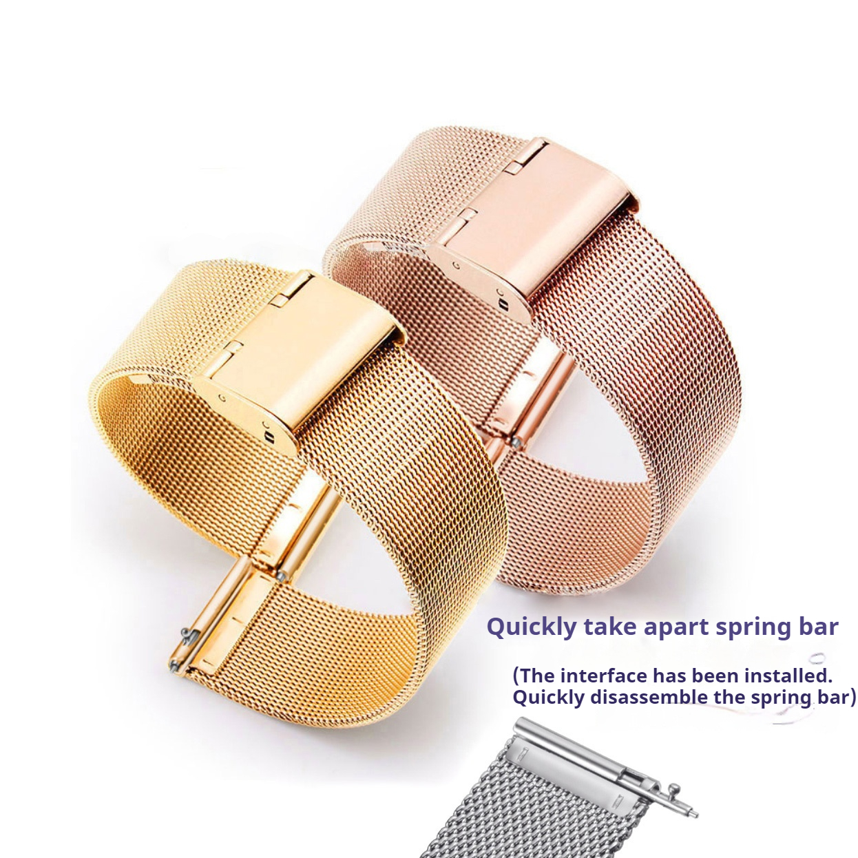 Bulk Milanese Mesh Watch Band with 0.4mm Wire, 304L Stainless Metal Fast-Launch Spring Bar - Common Match