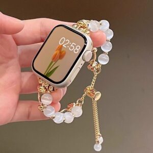 Elegant Beaded Bracelet Metallic Watch Straps for Apple Watch 38/40/41, 42/44/45/49MM – Trendy Band for iWatch Collection 9/8/7/6/5/4