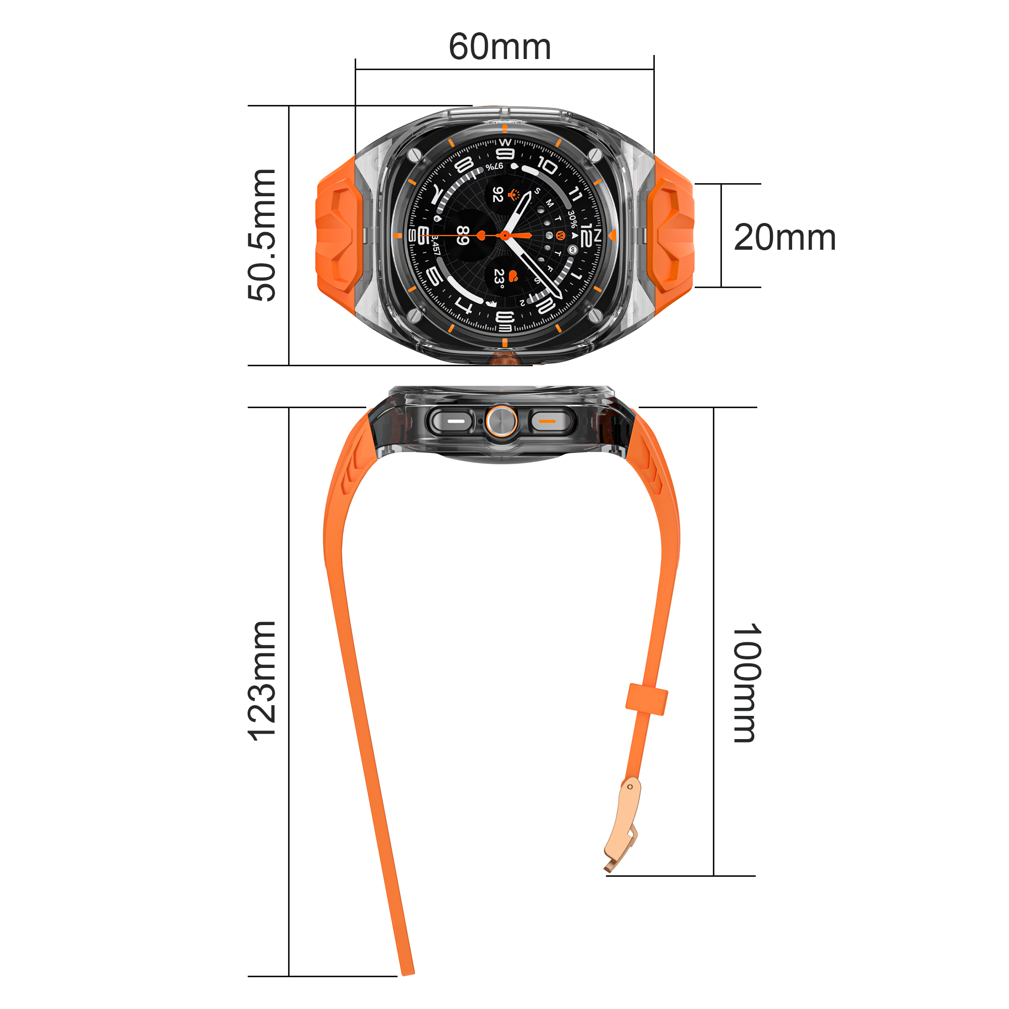 Listensmart Clear Modification Equipment Rubber Watch Band Case for Samsung Galaxy Watch Extremely 47mm - Premium TPU+PC Strap